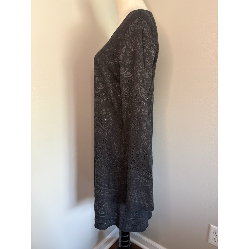 Calypso St Barth Savvy Sequin Embroidered Dress Tunic L Charcoal Gray Black Knit - Picture 5 of 8
